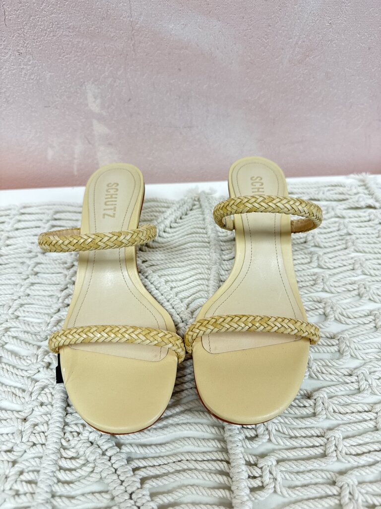 Schutz Natural Woven Mini Heel Sandal
