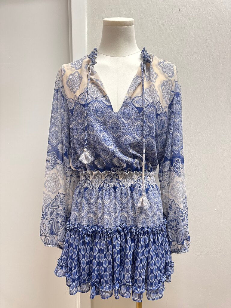 Misa Blue Printed Ruffle Dress