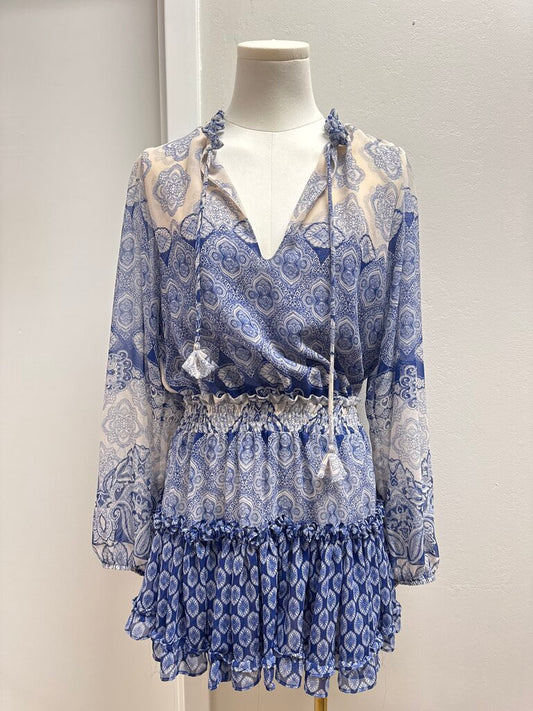 Misa Blue Printed Ruffle Dress