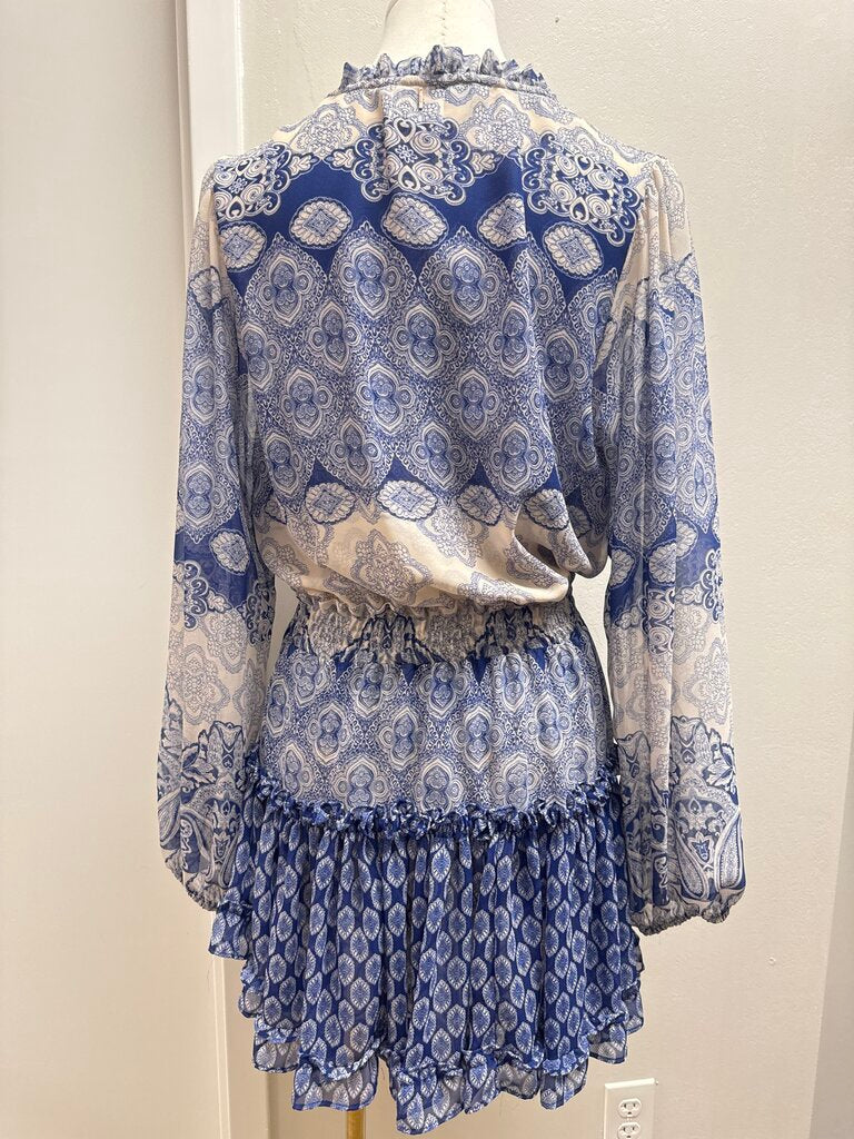 Misa Blue Printed Ruffle Dress