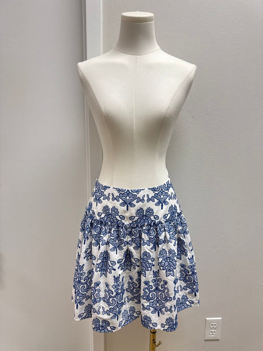 N/Nicholas Blue and White Embroidered Skirt