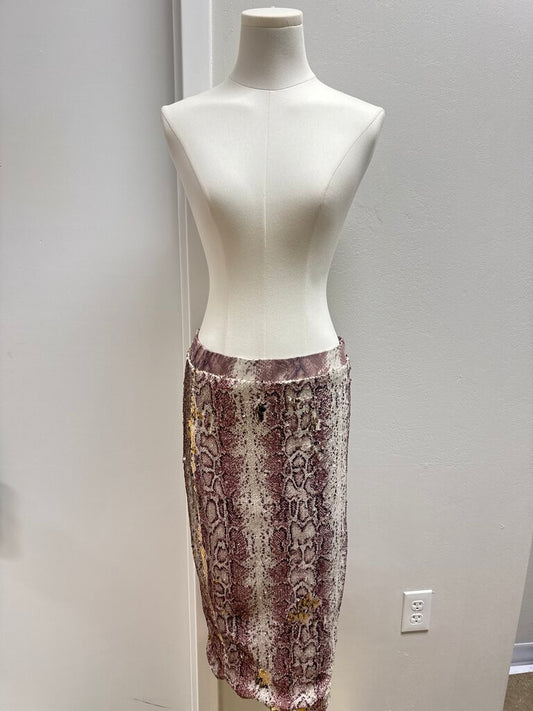 Le Superbe Rose Gold Sequin Snake Print Skirt