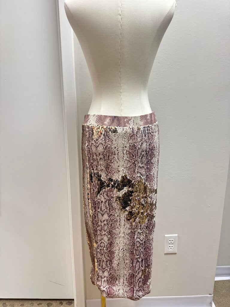 Le Superbe Rose Gold Sequin Snake Print Skirt