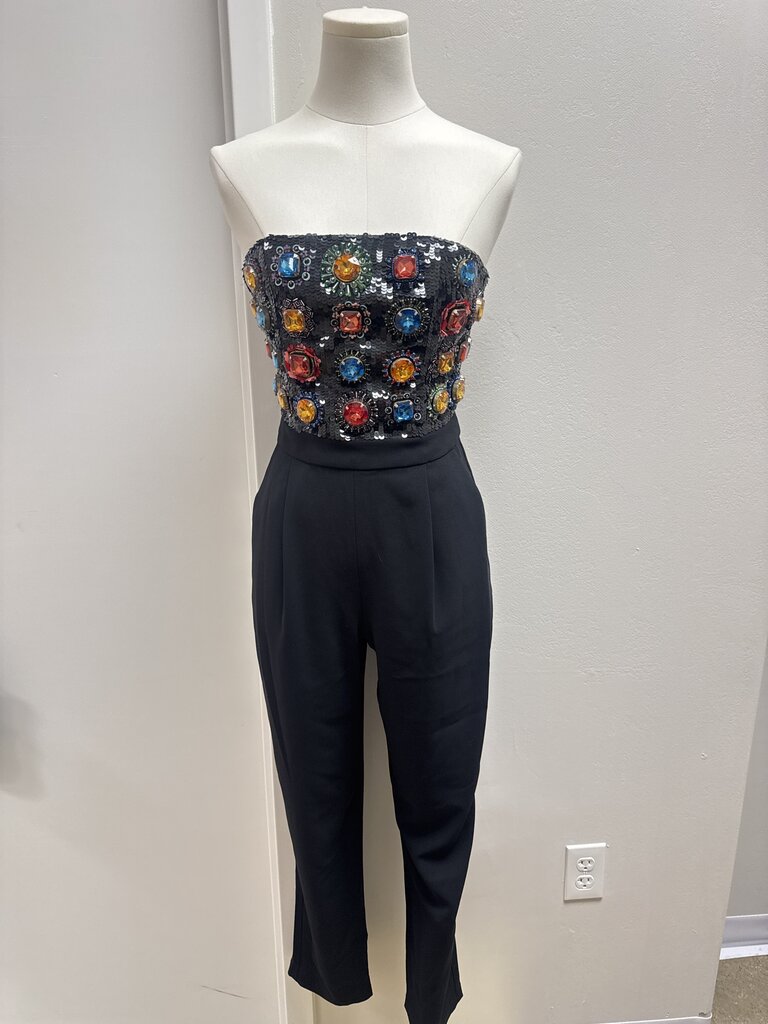 alice + olivia Black Jeweled Jumpsuit NWT