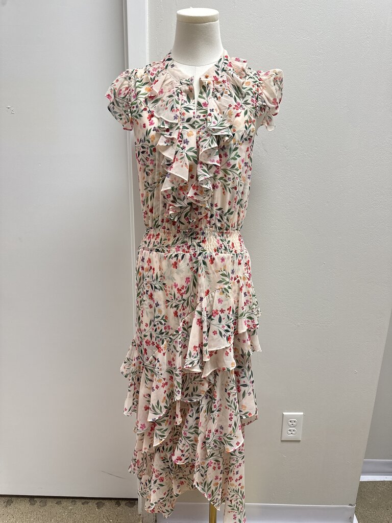 Misa Blush Floral Ruffle Dress NWT