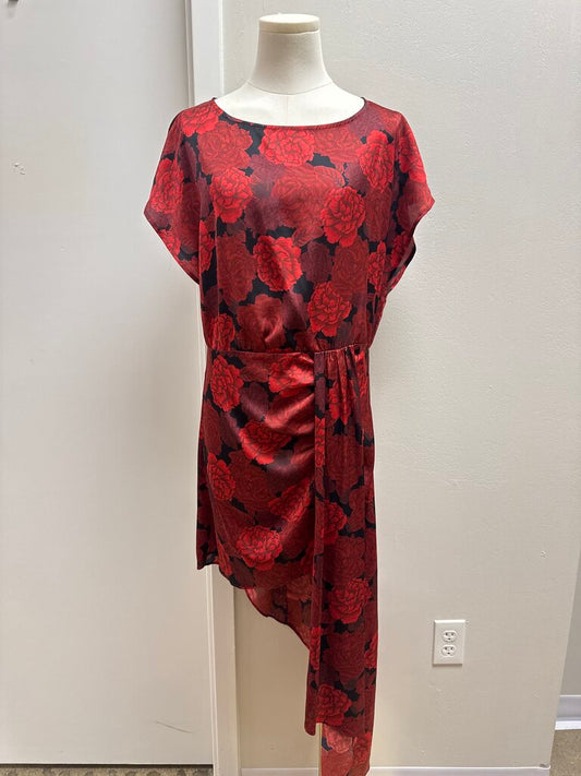 L'Academie Red Floral Ruched Dress