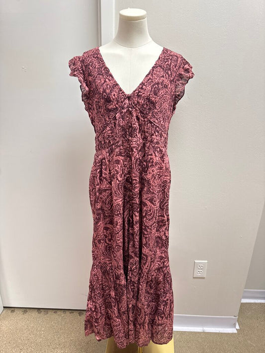Anthropologie Maroon Floral Smocked Maxi Dress
