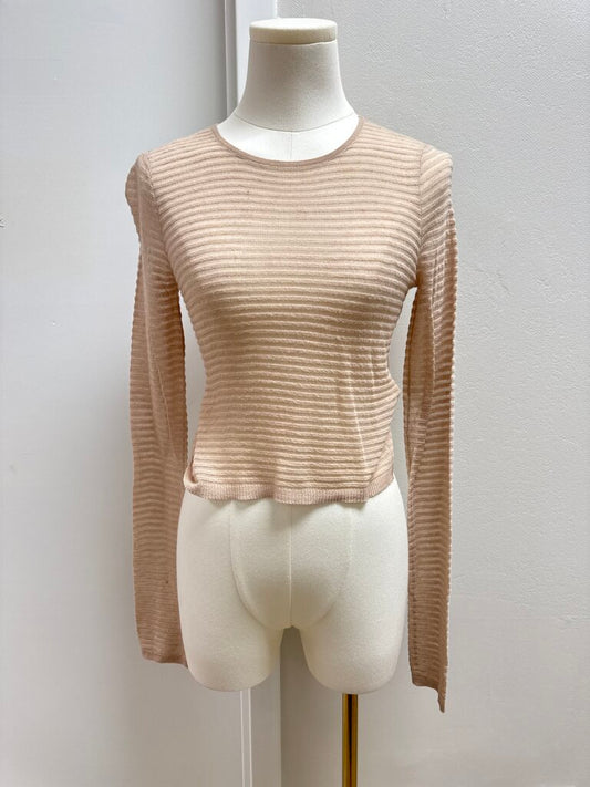 alice + olivia Tan Sheer Ribbed Cropped Sweater NWT