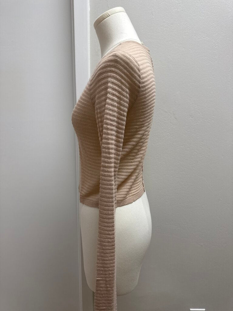 alice + olivia Tan Sheer Ribbed Cropped Sweater NWT