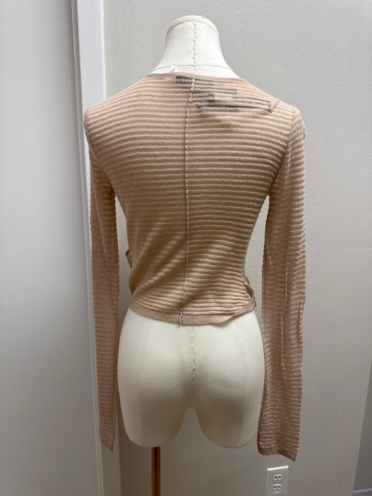 alice + olivia Tan Sheer Ribbed Cropped Sweater NWT