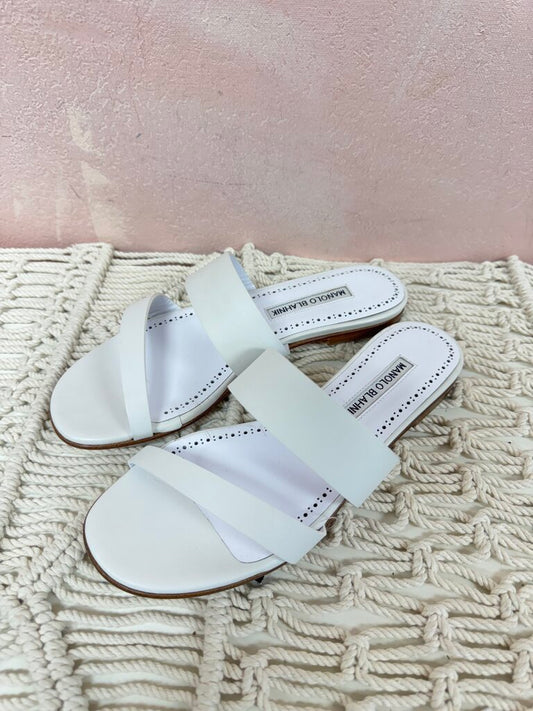 Manolo White Leather Sandal