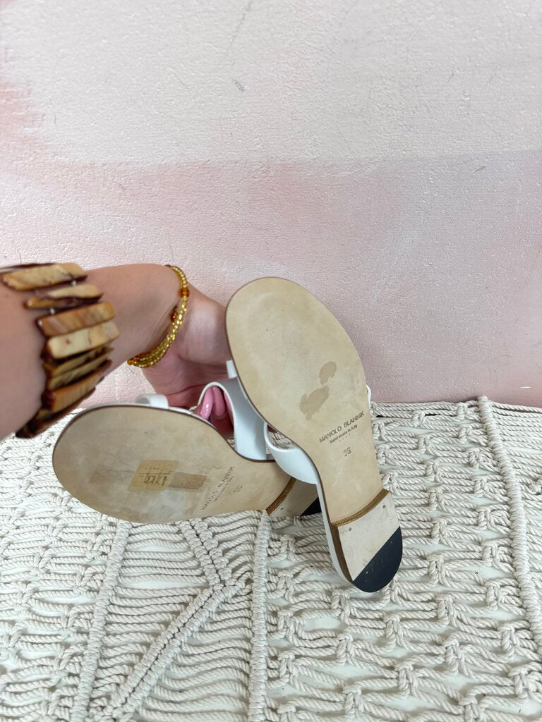 Manolo White Leather Sandal
