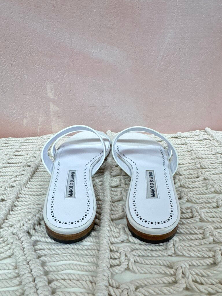Manolo White Leather Sandal