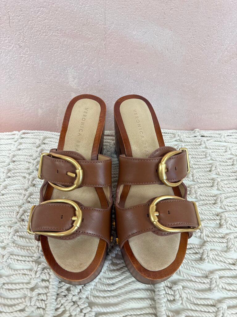 Veronica Beard Brown Leather and Wood Sandal