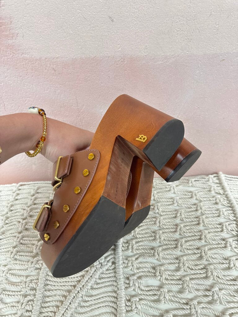 Veronica Beard Brown Leather and Wood Sandal