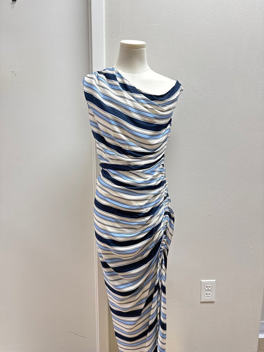 Veronica Beard Blue Striped Ruched Maxi Dress NWT