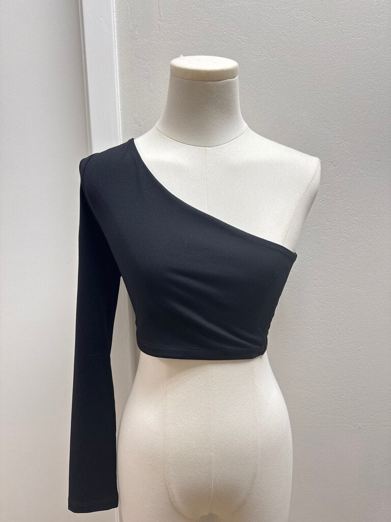 Susana Monaco Black One Shoulder Cropped Top NWT