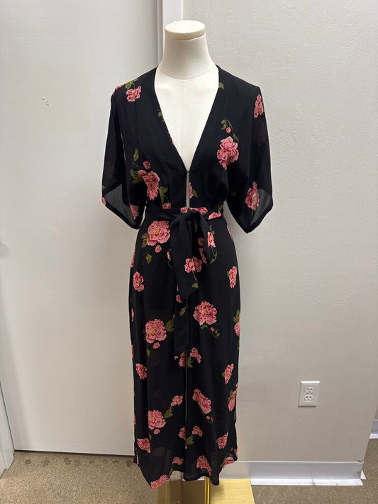 Reformation Black Floral Belted Jumpsuit