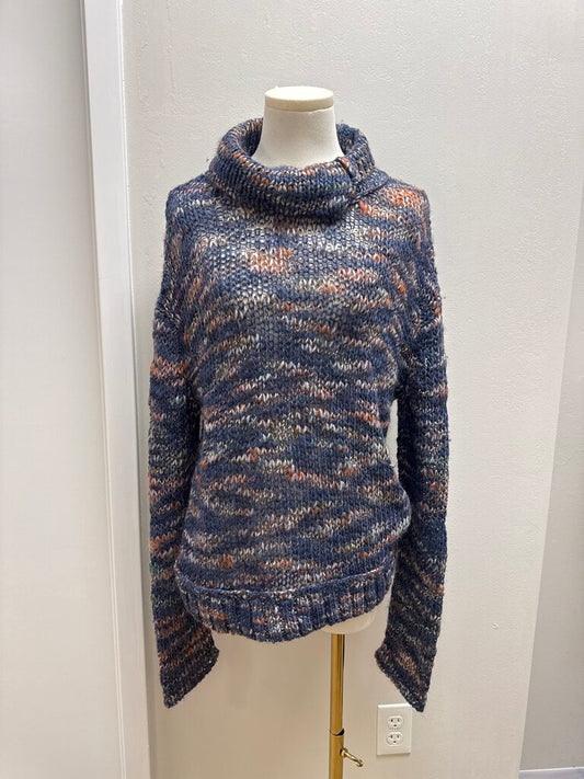 Inhabit Blue Multi Open Knit Turtleneck