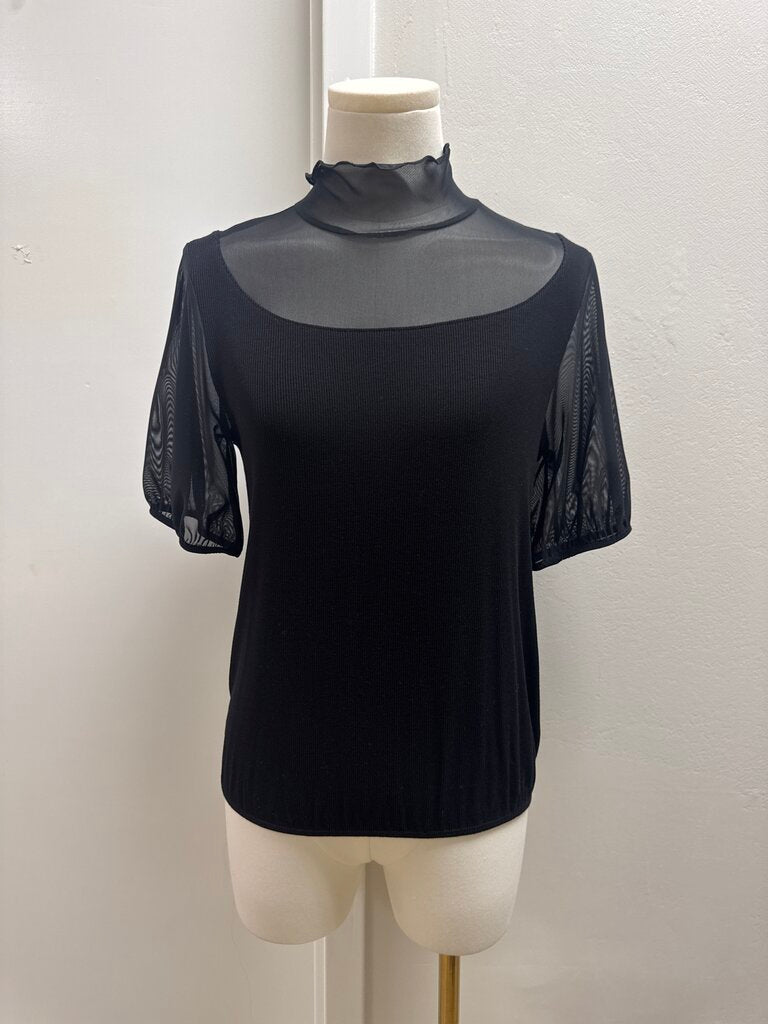 LNA Black Sheer Mock Neck Top NWT