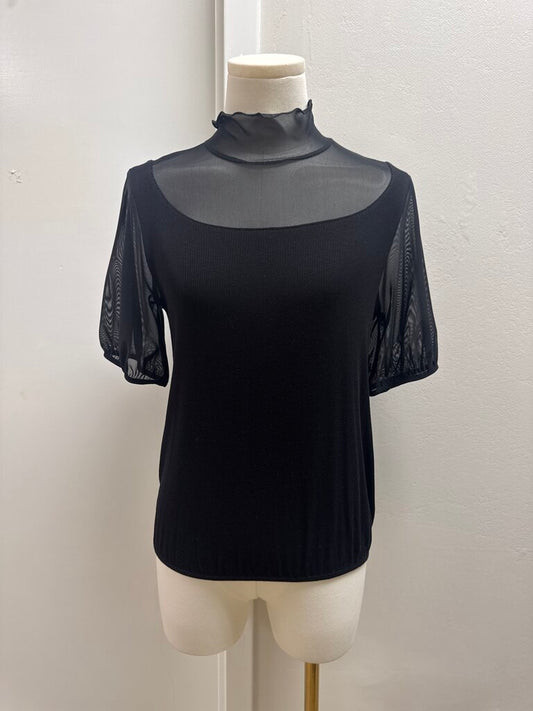 LNA Black Sheer Mock Neck Top NWT