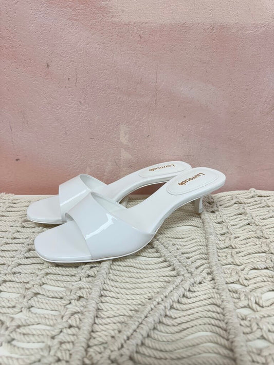 Larroude White Mini Heel Slide