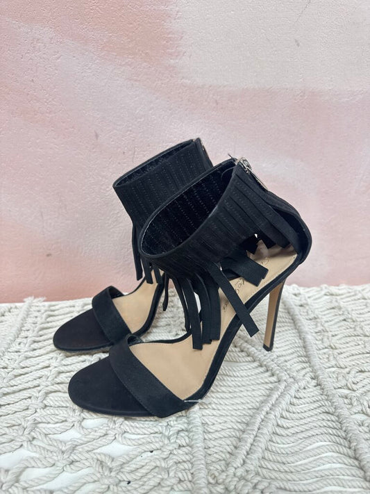 Gianvito Rossi Black Suede Fringe Sandal