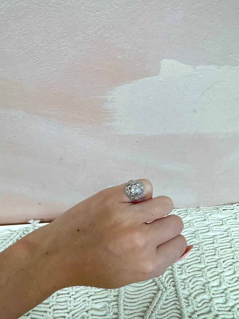 Platinum and Diamond Antique Filligree Ring