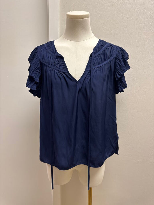 Ramy Brook Gathered V-Neck Blouse With Tie