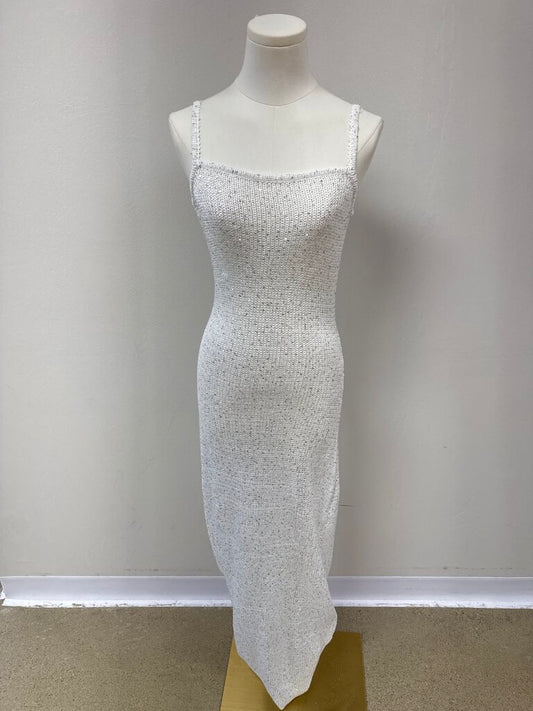 Rumored White and Silver Sequin Knit Maxi Dress NWT