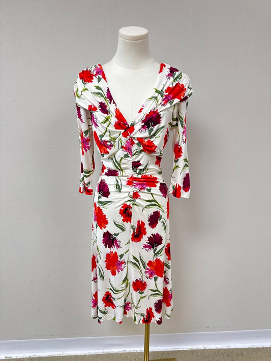 DVF White Floral Ruched Jersey Dress NWT