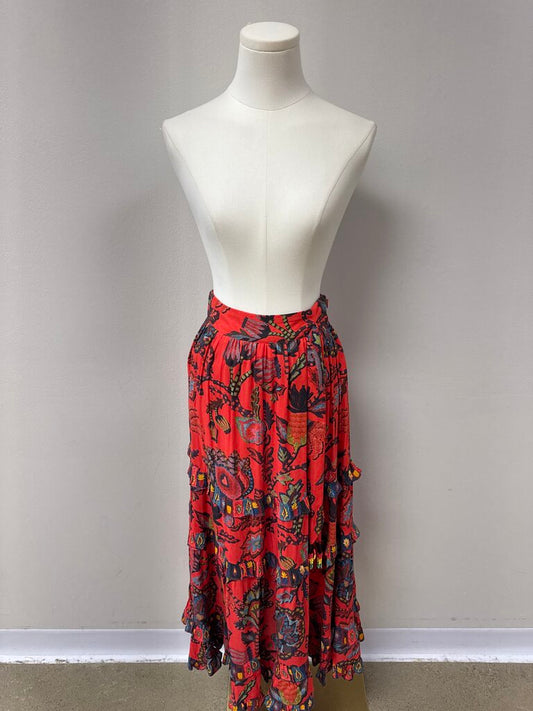 Farm Rio Red Printed Maxi Skirt
