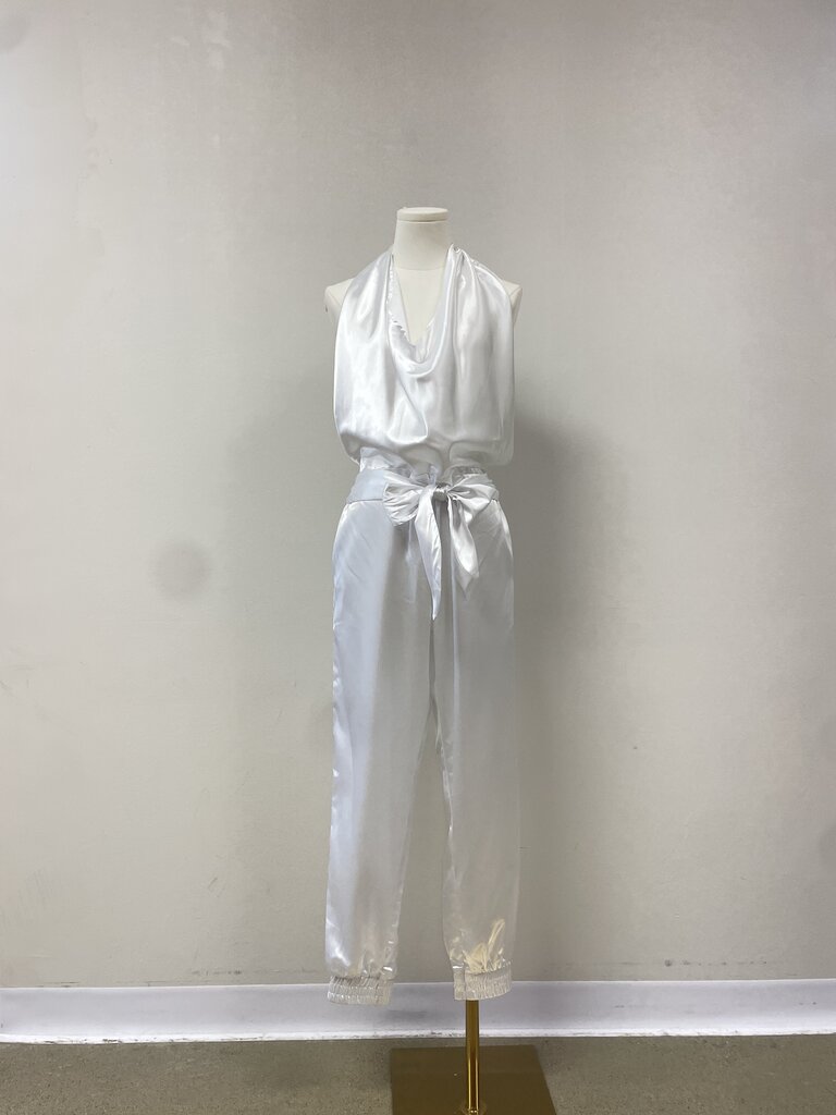 LNA White Satin Halter Jumpsuit NWT