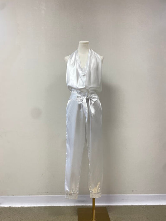 LNA White Satin Halter Jumpsuit NWT
