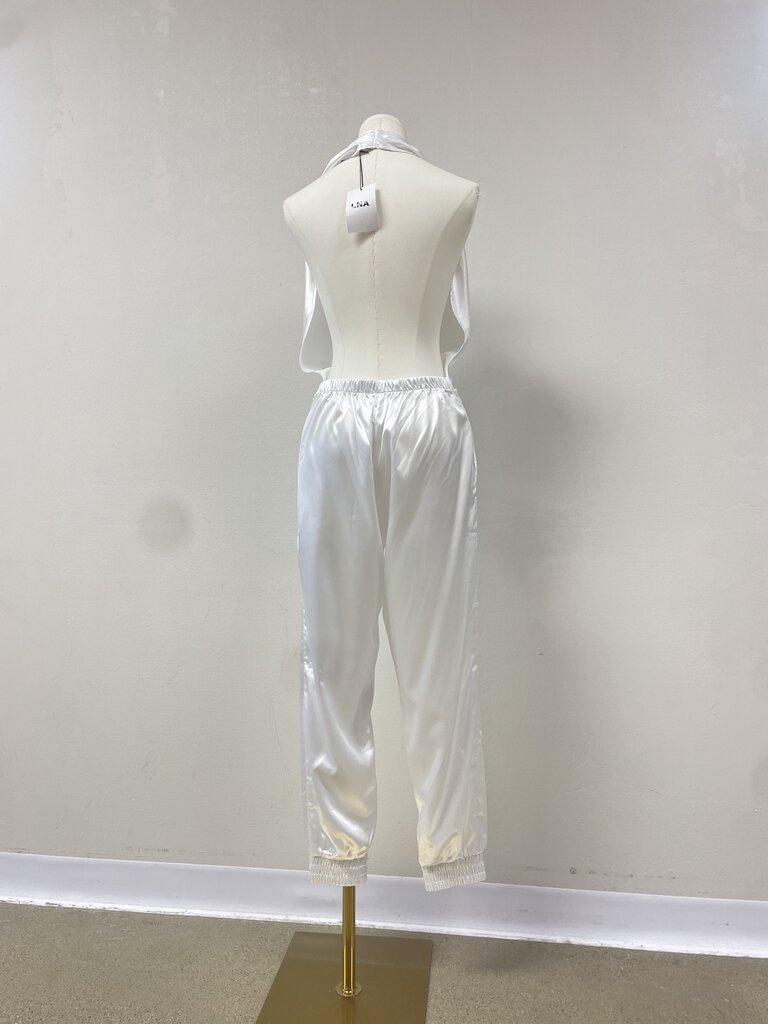 LNA White Satin Halter Jumpsuit NWT