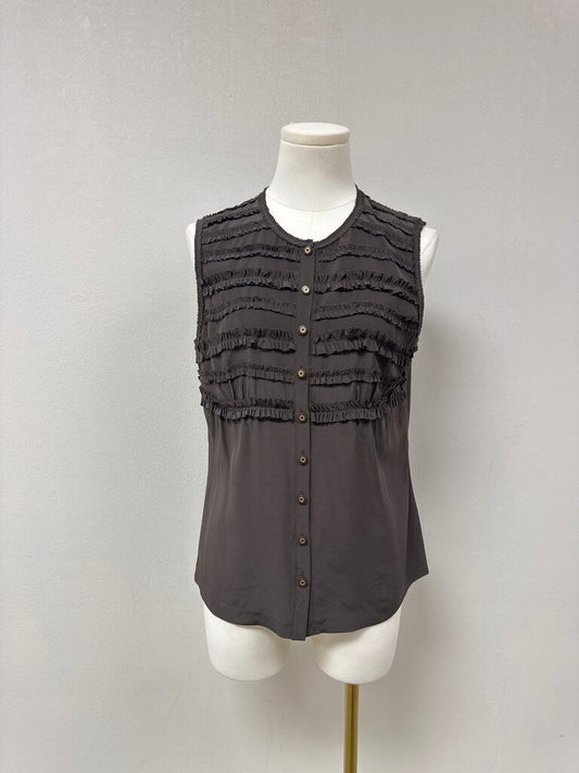 Tory Burch Brown Ruffle Sleeveless Top