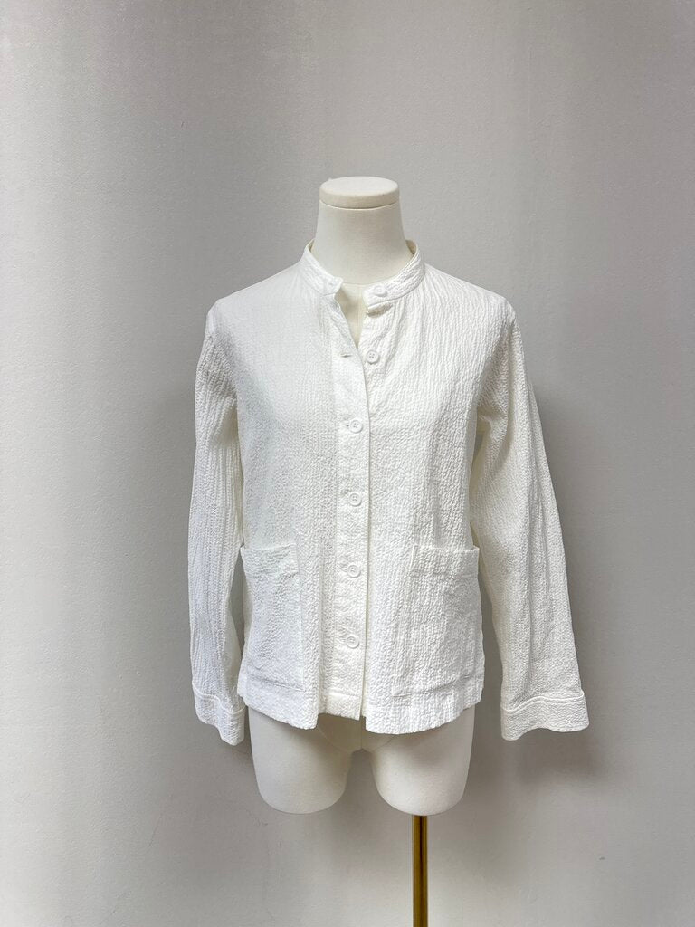 Eileen Fisher White Boxy Button Up