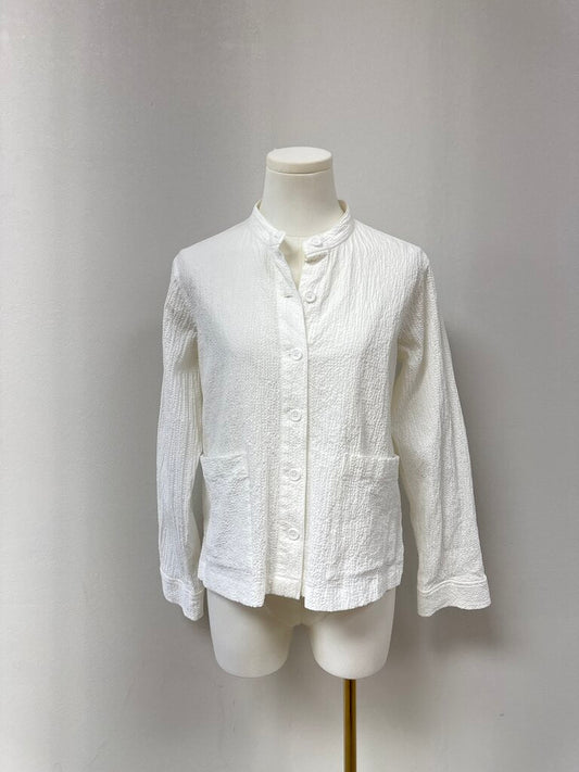 Eileen Fisher White Boxy Button Up