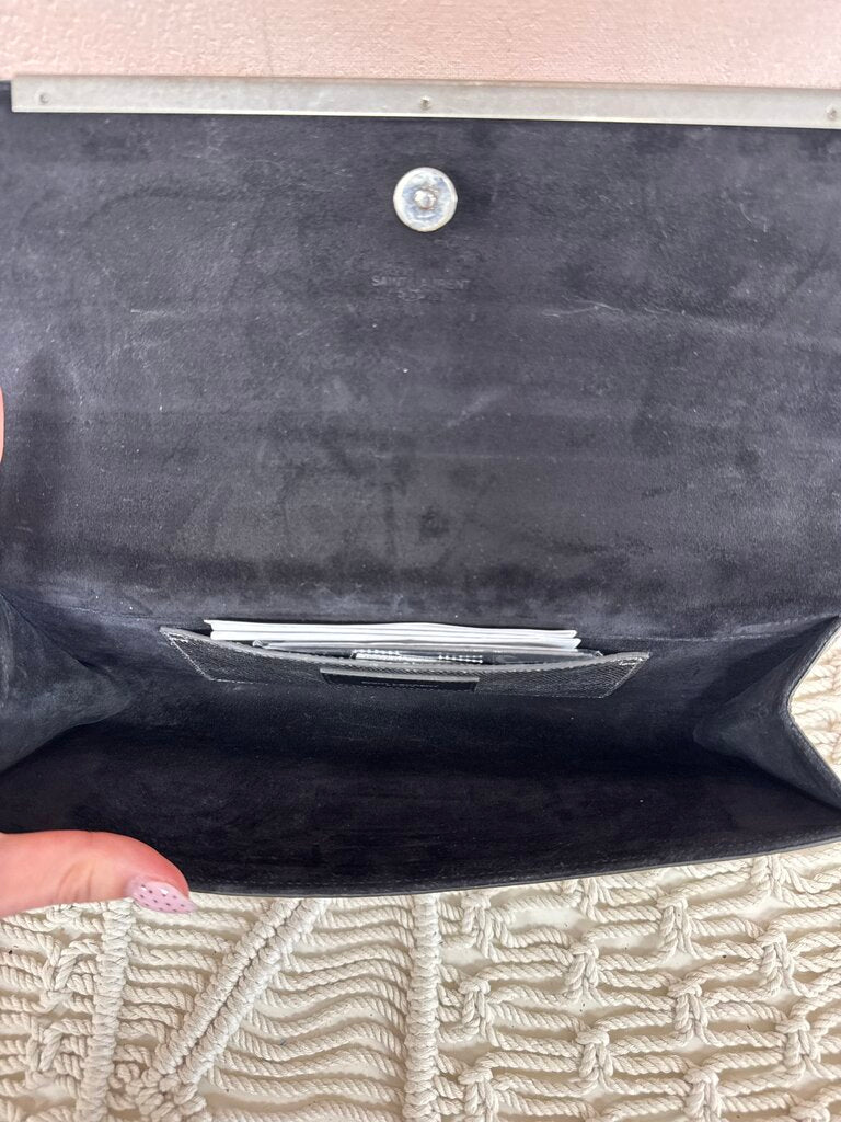 Saint Laurent Silver Leather Embossed Clutch