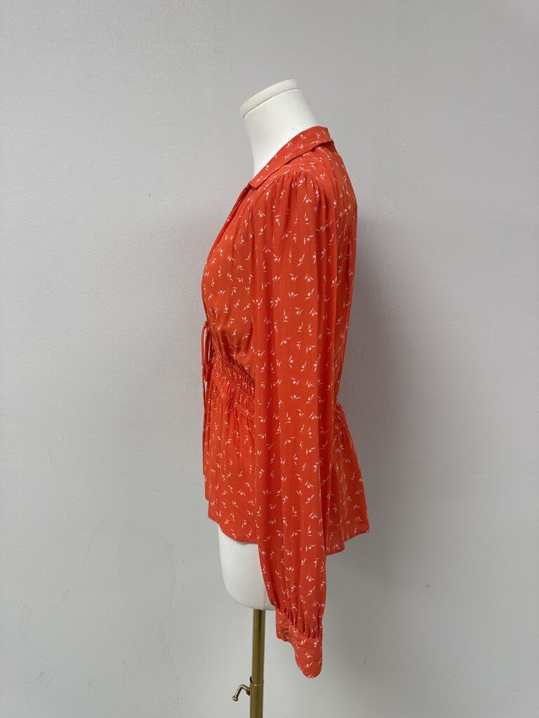 Free People Orange Floral Print Blouse NWT