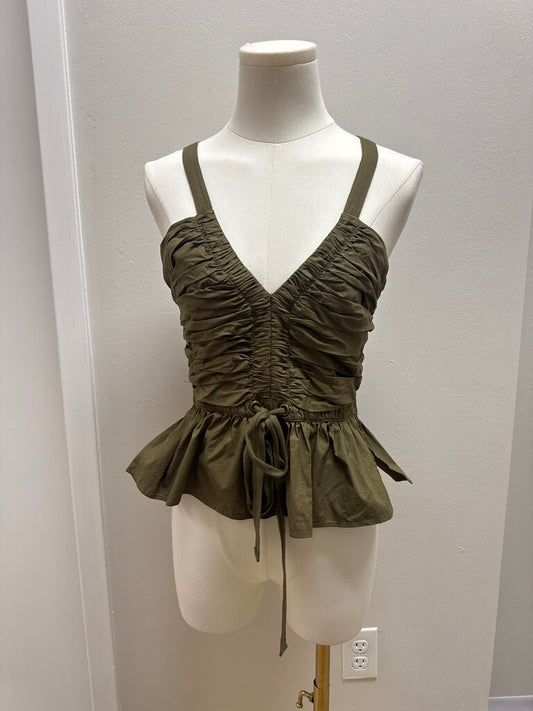 Ulla Johnson Olive Pleated Tank Top