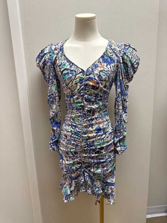 Isabel Marant Blue Floral Ruched Midi Dress