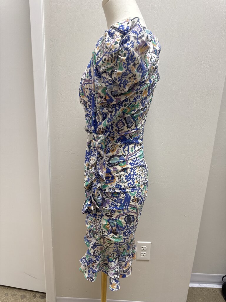 Isabel Marant Blue Floral Ruched Midi Dress