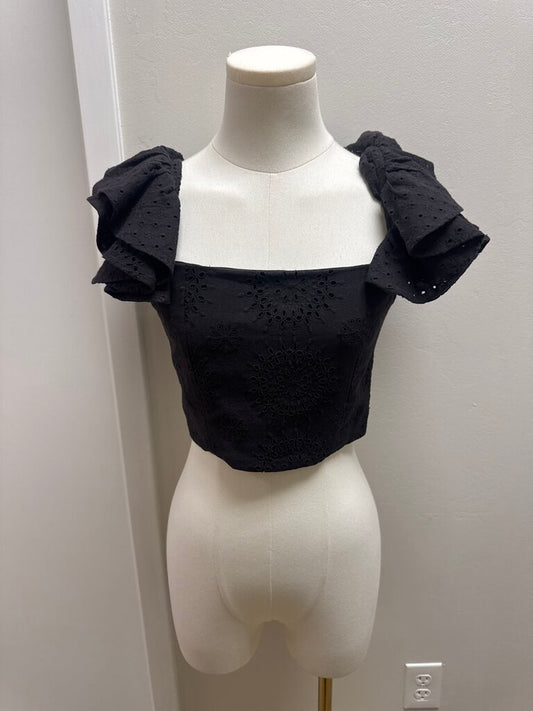 alice + olivia Black Eyelet Cropped Top NWT