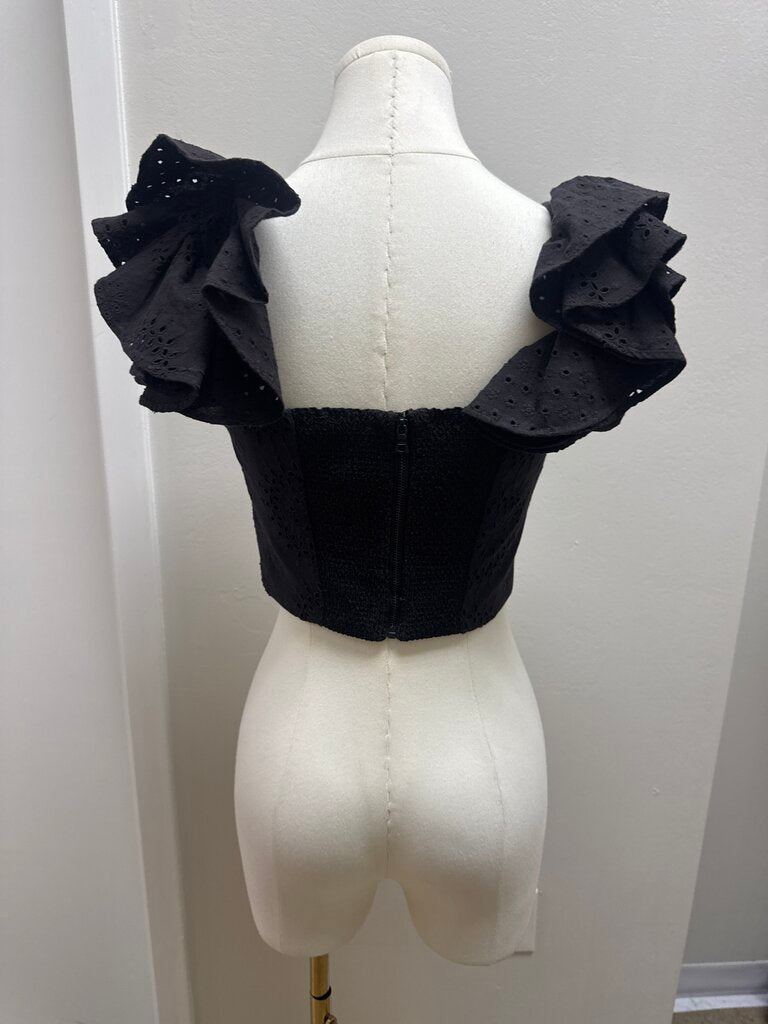 alice + olivia Black Eyelet Cropped Top NWT