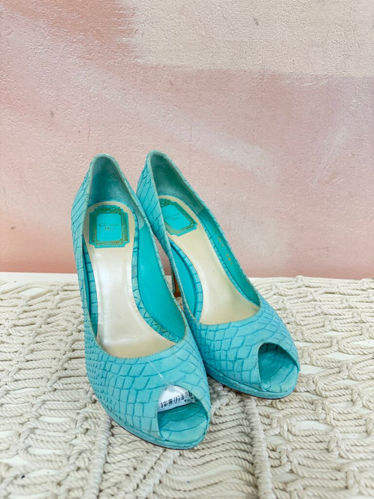 Dior Turquoise Python Embossed Peep Toe Pump