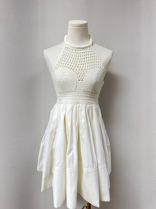 A.L.C. Ivory Crochet Halter Mini Dress