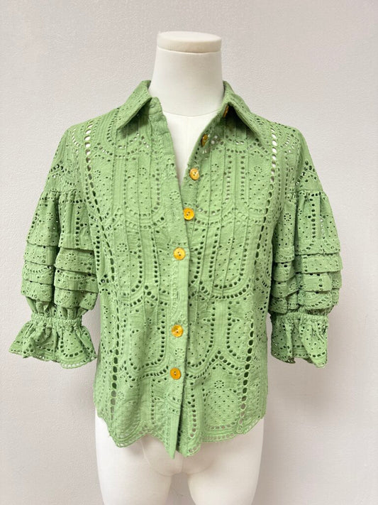 Farm Rio Green Eyelet Top