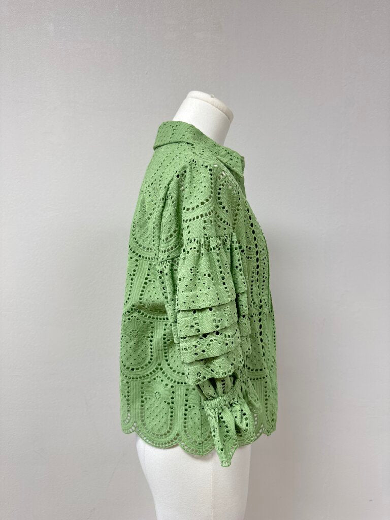 Farm Rio Green Eyelet Top
