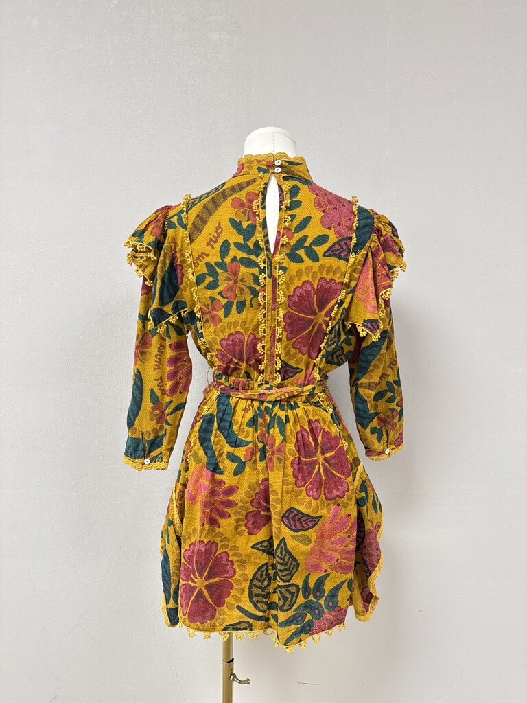 Farm Rio Yellow Floral Puff Sleeve Mini Dress